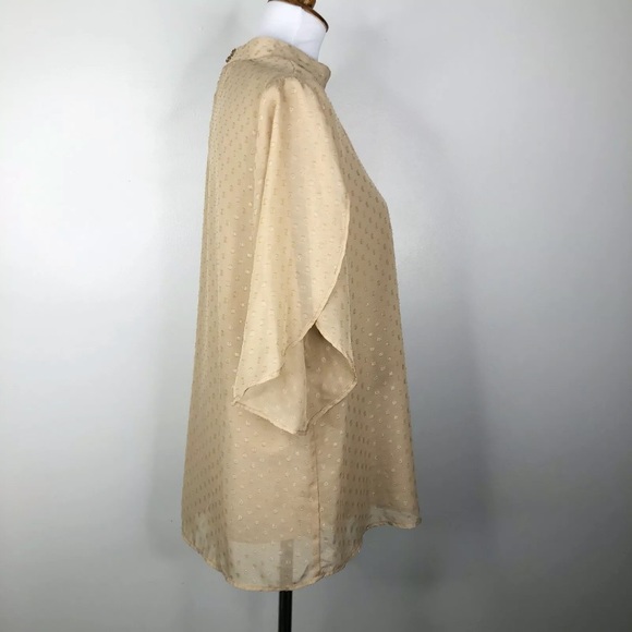 CJ Banks Chiffon Raindrop Top Flutter Sleeve Sz. 1X Tan - Picture 7 of 12